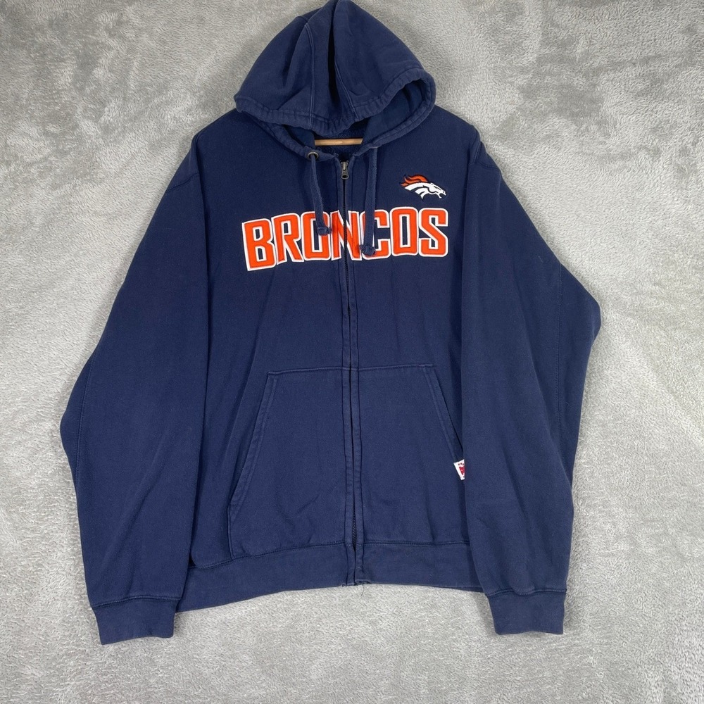 NFL Denver Broncos Hoodie Mens Large Navy Blue Full Zip Graphic Football Y2K